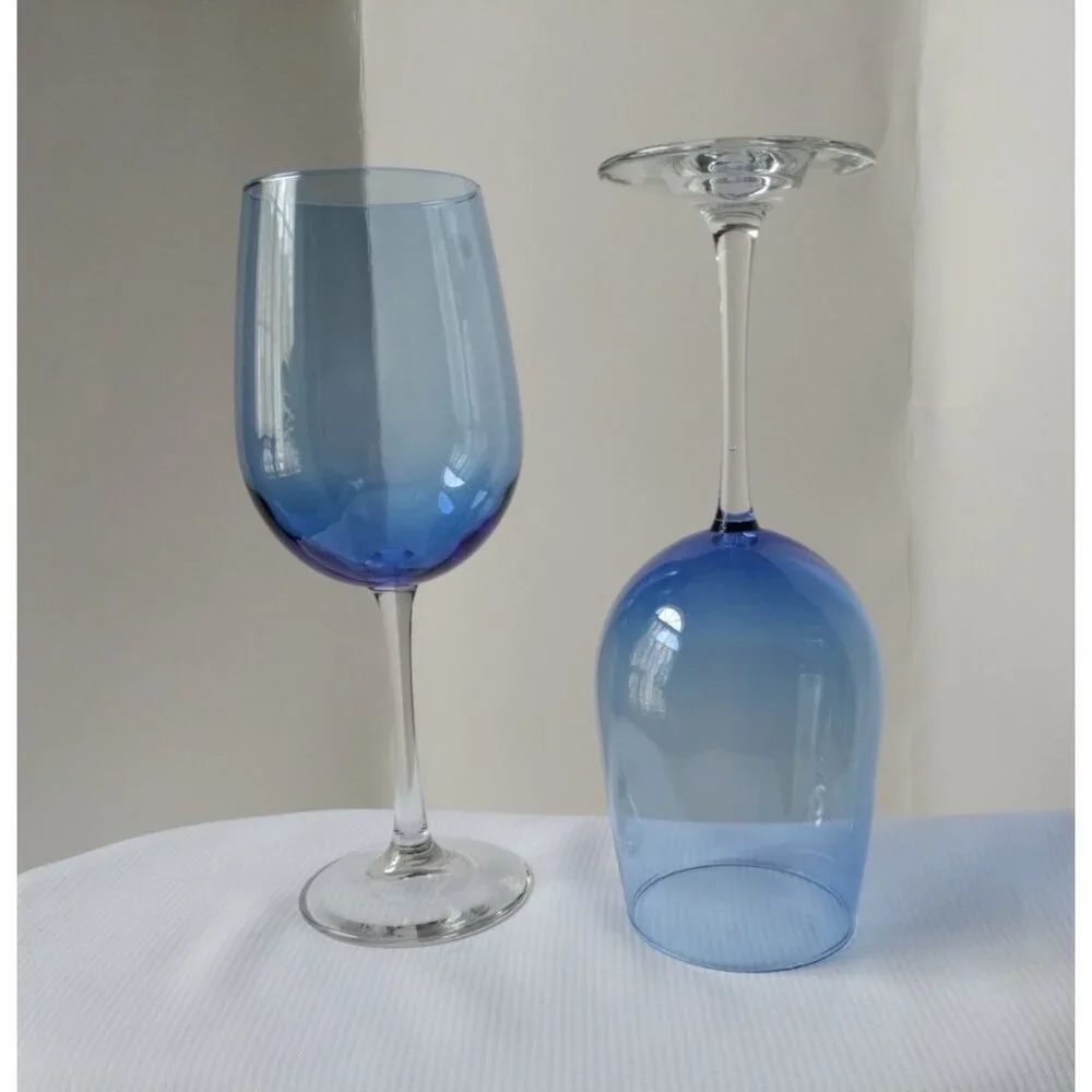 2 Pier One Vina Blue Wine Glasses Clear Stemmed 9.25